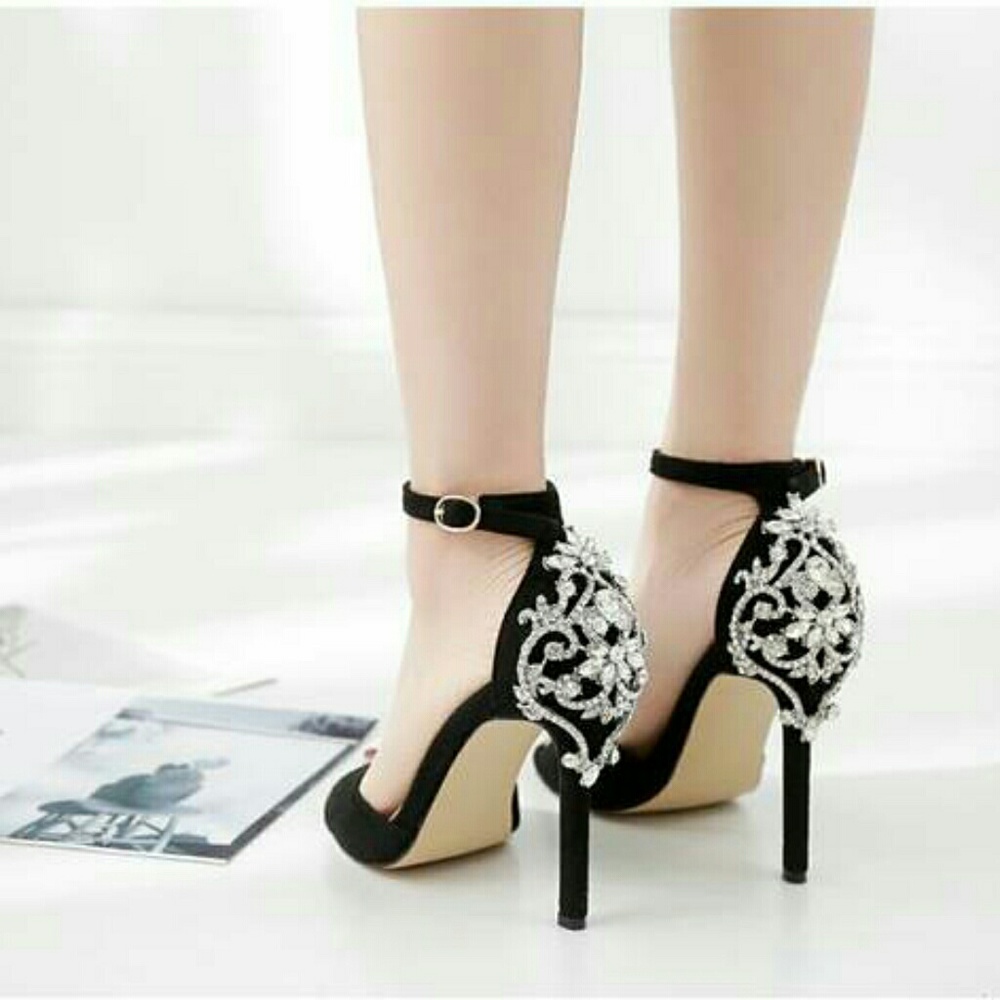 Satin Black Embellished Sandal